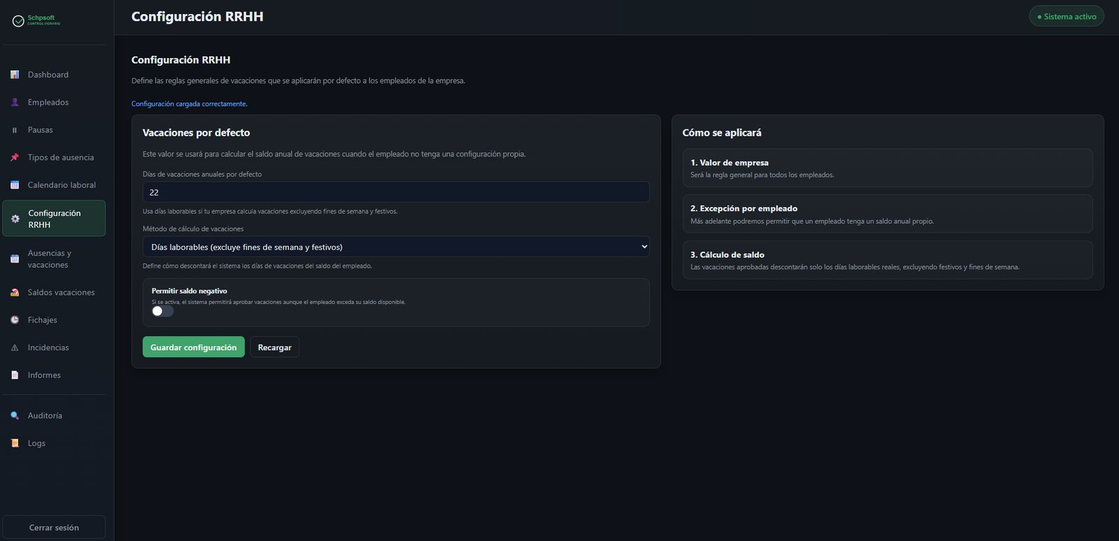 Configuración de RRHH en SCHP